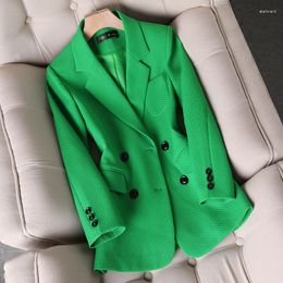 Women's Suits Woman Formal Blazer Ladies Female Orange Black Green Plaid Long Sleeve Single Breasted All Match Jacket Coat For Autumn Winter