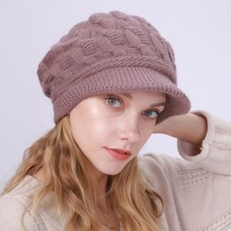 Berets solid color plus velvet warm rabbit wool 8character twist hat autumn and winter womens knitted peaked cap HT011 230830