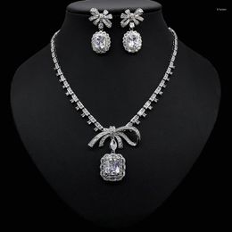 Necklace Earrings Set High Quality Bowknot 2pcs African For Women Wedding Luxury Naija Dubai Cubic Zirconia Bridal Jewellery