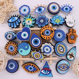 Wholesale 100Pcs PVC Blue Eyes Hand Man Woman Cool Garden Shoe Buckle Decorations For Yin And Yang Charms Button Clog Backpack