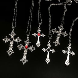 Navel Bell Button Rings Large Detailed Cross Drill Pendant Jewel Necklace Silver Colour Tone Gothic Punk Jewellery Fashion Charm Statement Women Gift Red 230830