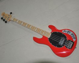 4 Strings Glossy Red Electric Bass Guitar with Maple Fingerboard White Pearl Inlays Can be Customised