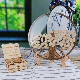 Other Event Party Supplies Personalized Drop Round Wedding Guest Book Tree with Box and 80Pcs LeafsTree with Leaves Wedding Guest Book Alternative 230829