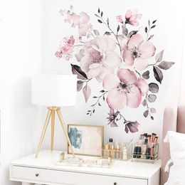 Wall Stickers Water Colour Pink Flowers Bedroom Living Room Decoration Mural Home Decor Decals Flower Cluster Wallpaper 230829