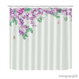 Shower Curtains Watercolour Green Leaves Shower Curtain Liner Plants Branch Bouquet Floral Pattern Shower Curtain With White Backdrop R230831