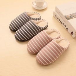 Slippers Winter Couple Cotton Women's Home Simple Striped Japanese Style Thermal