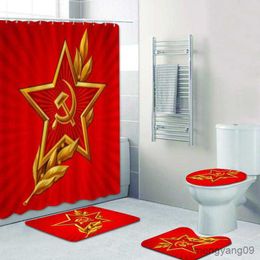 Shower Curtains Red Flag Shower Curtain Set for Bathroom Bathtub Flag of Union Bath Curtain Mat Home Decor R230830