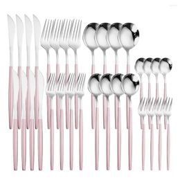 Dinnerware Sets Luxury Kitchen Cutlery Set Pink Silver Stainless Steel 32pcs Knife Fork Spoon Dessert Tableware Eco Friendly