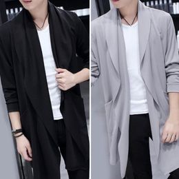 Men's Trench Coats Simple Men Cloak Mid-length Turndown Collar Temperament Pure Colour Draping Windbreaker Slim