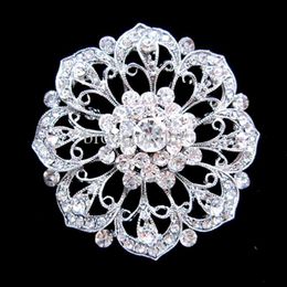 Silver Color Rhinestone Crystal Bridal and Wedding Boutique Flowe Brooch