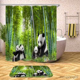 Shower Curtains Panda Shower Curtain Print Bath Mat Set Waterproof Anti-slip High Quality Carpet Rug Bath Curtains With R230831