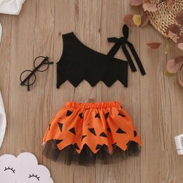 Clothing Sets Toddler Girls Halloween Sleeveless Black Tops Mesh Skirt 2PCS Outfits Clothes Party Show Winter Baby Girl Gift Cute Outfit