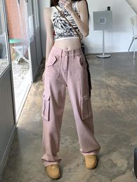 Women's Pants Syiwidii Cargo For Women 2023 High Waisted Pockets Korean Baggy Wide Leg Streetwear Casual Full Length
