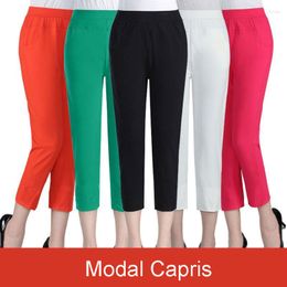 Women's Pants Summer Thin Capris Mother's Modal Casual Korean Version High Waist Solid Color Large Straight