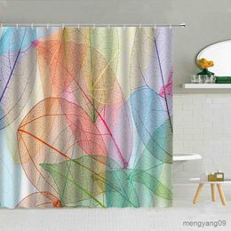 Shower Curtains Colour Hand Drawn Pattern Shower Curtains Abstract Plant Leaves Bathroom Bath Curtain Waterproof Fabric Home Bathtub Decor Screen R230830