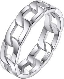 Silvora Sterling Silver Sturdy Celtic Knot/Cuban Link Chain Rings for Women Men Vintage Eternity Band Ring Jewellery Size 4-12