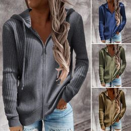 Women's Knits Women Fashion Hooded Top Grey Black Knitted Sweaters Female Long Sleeve Zipper Cardigans Ladies Streetwear 2023 Autumn Sweater