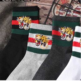 Others Apparel Autumn and winter pure cotton women's socks embroidered tiger stripes funny men's midtube basketball sports socks J230830