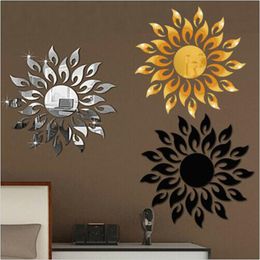 Wall Stickers Mirror Sun Flower Art Removable Sticker Acrylic Mural Decal Household Room Decoration 230829