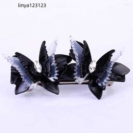 Hair Clips Buena Korean Cellulose Acetate Butterfly Barrette Middle Black Jewelled Elegant Accessories