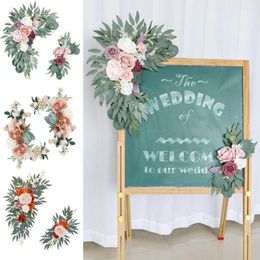 Decorative Flowers Wedding Welcome Sign Flower Swag Artificial Rose Floral Garland For Forest Arch Country Background Decors L9G5