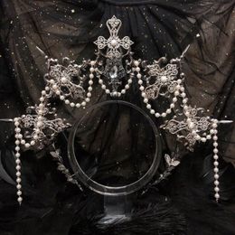 Sier Gothic KC Halo Crown Headpiece Lolita Sun Goddess Queen Baroque Tiara Halloween Headband Hair Accessories