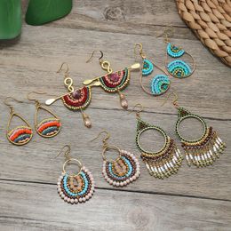 Hoop Huggie European and American Vintage Woven Ethnic Style Earrings Design Women s Tassel Bohemian Holiday 230830