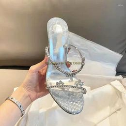 Slippers 2023 Silver Sexy Crystal High-heeled Female Fairy Style Stiletto Rhinestone Sandals Women's For Summer