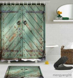 Shower Curtains Antique Wood Printed Shower Curtain Set Waterproof Bathroom Shower Accessories cortina R230830