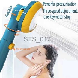 Bathroom Shower Heads 360 Rotated Rainfall Shower Head 3 Modes Adjustable High Pressure Shower Head Water Saving Switch Button Shower Accessories x0830