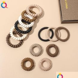 Hair Accessories New Fashion Ribbon Matte Solid Telephone Wire Elastic Band Frosted Spiral Cord Rubber Tie Stretch Head Gum 1535 Drop Dhuhz