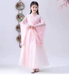 Stage Wear Chinese Traditional Clothing Dance Hanfu Red Blue Pink Flower Fairy Pography Party Costume For Girls Oriental Ancient Dress
