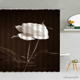 Shower Curtains 3D Luxury Golden Geometric Flower Shower Curtain Summer Flowers Bathroom Decor Accessories Waterproof Fabric Curtains Set R230830