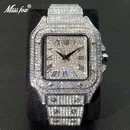 Wristwatches MISSFOX Ice Out Square Watch For Men Top Brand Luxury Full Diamond Mens Watches Ultra Thin Waterproof Hip Hop Clock Drop 230829