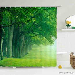 Shower Curtains Modern Green Plant Tree Shower Curtain 3D Forest Fall Landscape Bathroom Curtain Waterproof R230830