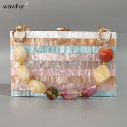 Evening Bags Brand Luxury Colorful Striped Acrylic Pvc Shoulder Messenger Women Evneing Box Clutches Wedding Party Girl Purse Handbags 230829
