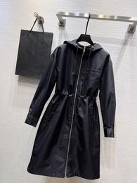 Women's Jackets Hooded Charge Long Coat Zipper Lace-up Waist Collection Design Everything Fashion 2023 Autumn