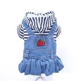 Dog Apparel Pet Jean Dress Blue Black Striped Denim Cat Clothes Stberry Design Clothing 2 Colour1 Drop Delivery Home Garden Supplies Dhu5L