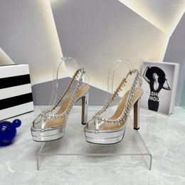 Sandals Summer Shoes For Woman Super High HEELS PVC Jelly Platform Crystal Peep Toe Slingbacks Luxury Designer Ladies