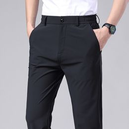 Mens Pants Summer Casual Men Thin Business Stretch Slim Elastic Waist Jogger Korean Classic Black Grey Blue Trousers Male 230829