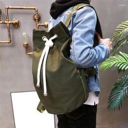 Backpack Casual Men Canvas Large Capacity Barrel Simple Travel Rucksack Army Green Back Pack Teenager School