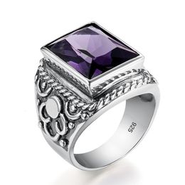 Wedding Rings Real 925 Sterling Silver Heavy Signet Men s Massive Amethyst 12 16mm Stone Party Vintage Male Jewellery Gift For Husband 230830