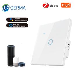 Other Electronics GERMA Tuya Zigbee Smart Light EU Switch With Luxuray Glass Panel Touch Sensor Life APP Work Alexa Google Home Alice 230829