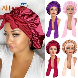 BeanieSkull Caps 10Pcs Free Customised Silk Satin Bonnet Hair Jumbo Size For Sleeping Stretchy Tie Band Women Long Curly 230829