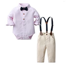 Clothing Sets Fashion Baby Boy Summer Clothes Outfits Infant Gentleman Suit Bow Tie Bodysuit Pants Belt Comfy Outfit Set