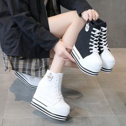 Dress Shoe's High Canvas Sneakers y Platform Shoes Black LaceUp Thick Bottom Internal Increase Autumn Female Casual 230829