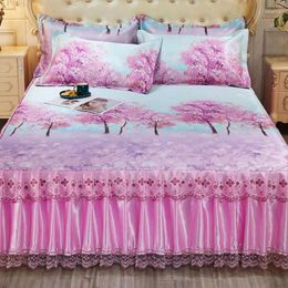 Bed Skirt Lace Ruffle Bedspread Home Textile Bedding 3pcs/set(1Bed 2pcs Pillowcase) Sheet King/Quee F0598