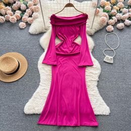 Casual Dresses Chic Off The Shoulder Long Sleeve Mermaid Dress Sexy Evening Party Elegant Korean Fashion Vestidos Autumn Slim Pencil Robe