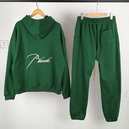 Men's Hoodies Sweatshirts Real P o Fall Winter Trend RHUDE Sweatpants Suit Loose Simple Embroidery Letter Hoodie Set 's Clothing 230829