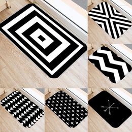 Carpets Customizable Anti-slip Bathroom Door Mat Oil-proof Kitchen Rug Bedroom Living Room Black And White Geometric Print